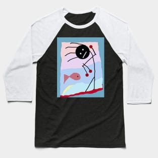 Kid with Fish and Flowers Stick Figure Baseball T-Shirt